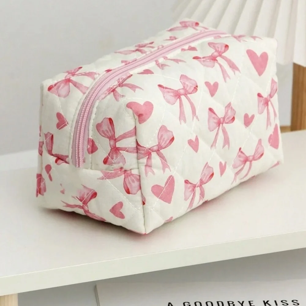 Pink Bow and Heart Cosmetic Bag